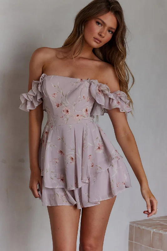 Ball Gown Women Dress with a Full Skirt for a Princess - like LookVerona Off-Shoulder Romper Floral Print Pink Ball Gown Women Dress with a Full Skirt for a Princess - like LookVerona Off-Shoulder Romper Floral Print Pink