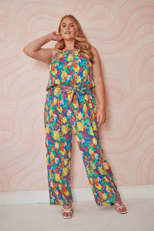Women jumpsuits with wide - leg pants for a trendy and comfortable fitYara Rainbow Floral Lighthearted Trapeze Jumpsuit Curve Women jumpsuits with wide - leg pants for a trendy and comfortable fitYara Rainbow Floral Lighthearted Trapeze Jumpsuit Curve