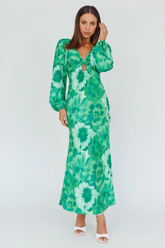 Wrap - Style Women Dress with Adjustable Fit for All Body TypesYessica Balloon Sleeve Midi Dress Floral Green Wrap - Style Women Dress with Adjustable Fit for All Body TypesYessica Balloon Sleeve Midi Dress Floral Green