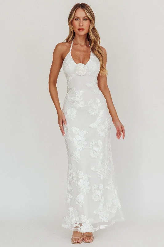 Maxi Women Dress with Floral Print for a Bohemian VibeYour Affections Rosette Ribbon Embellished Maxi Dress White Maxi Women Dress with Floral Print for a Bohemian VibeYour Affections Rosette Ribbon Embellished Maxi Dress White