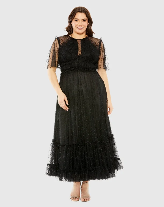 Printed Abstract Women Dress for a Modern and Artistic Appeal Printed Abstract Women Dress for a Modern and Artistic Appeal High Neck Tulle Polka Dot Detail Dress