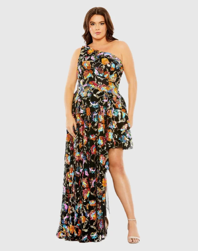 Plus Size Women Dress with a Flattering A - Line Cut for Comfort and Style Plus Size Women Dress with a Flattering A - Line Cut for Comfort and Style Sequin Embellished One Shoulder Asymmetrical Gown