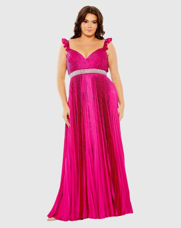 Pleated Women Dress with a Timeless and Elegant Texture Pleated Women Dress with a Timeless and Elegant Texture Embellished Waist Flutter Sleeve Pleated Gown