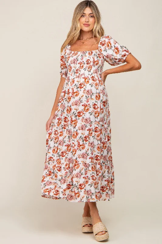 Wrap - Style Women Dress with Adjustable Fit for All Body Types Wrap - Style Women Dress with Adjustable Fit for All Body Types Cream Floral Smocked Square Neck Tiered Maternity Maxi Dress Wrap - Style Women Dress with Adjustable Fit for All Body Types Wrap - Style Women Dress with Adjustable Fit for All Body Types Cream Floral Smocked Square Neck Tiered Maternity Maxi Dress