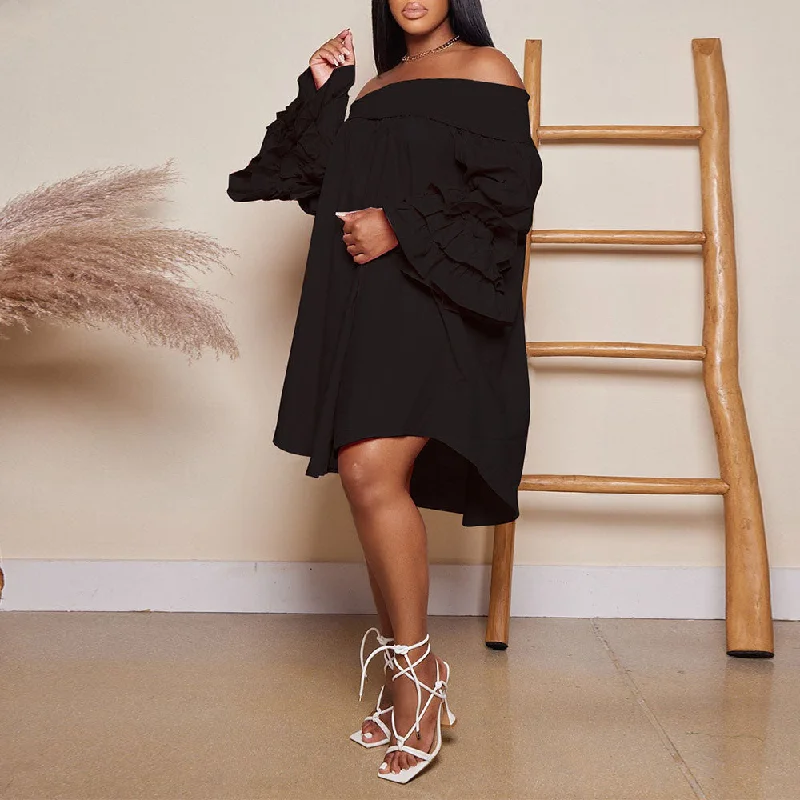 Ball Gown Women Dress with a Full Skirt for a Princess - like Look Ball Gown Women Dress with a Full Skirt for a Princess - like Look MALYBGG Short Off-the-Shoulder Dress with a Body-Hugging Fit 7275LY