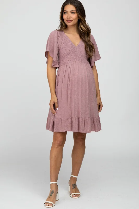 Empire Waist Women Dress to Accentuate the Bust and Conceal the Waist Empire Waist Women Dress to Accentuate the Bust and Conceal the Waist Mauve Smocked Front Ruffle Hem Maternity Dress Empire Waist Women Dress to Accentuate the Bust and Conceal the Waist Empire Waist Women Dress to Accentuate the Bust and Conceal the Waist Mauve Smocked Front Ruffle Hem Maternity Dress