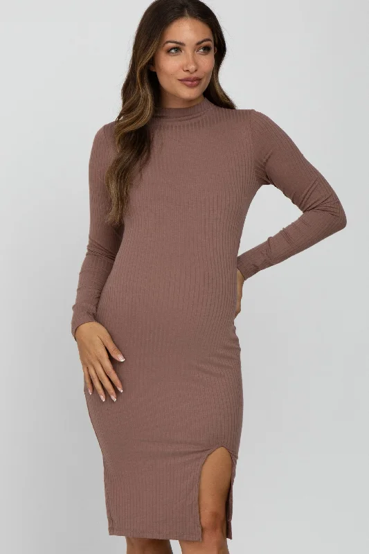 Shift Women Dress with a Simple and Classic Design for Everyday Wear Shift Women Dress with a Simple and Classic Design for Everyday Wear Mocha Ribbed Mock Neck Front Slit Maternity Dress Shift Women Dress with a Simple and Classic Design for Everyday Wear Shift Women Dress with a Simple and Classic Design for Everyday Wear Mocha Ribbed Mock Neck Front Slit Maternity Dress