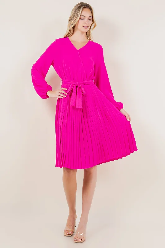 Long - Sleeve Women Dress in Velvet for a Luxurious Winter Look Long - Sleeve Women Dress in Velvet for a Luxurious Winter Look PUFF LS SURPLICE PLEATED MIDI DRESS - D3574-PINK Long - Sleeve Women Dress in Velvet for a Luxurious Winter Look Long - Sleeve Women Dress in Velvet for a Luxurious Winter Look PUFF LS SURPLICE PLEATED MIDI DRESS - D3574-PINK