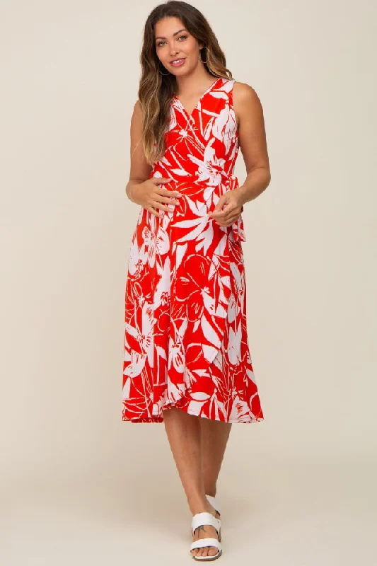 Mini Women Dress with a Short Hem for a Young and Trendy Style Mini Women Dress with a Short Hem for a Young and Trendy Style Red Flower Side Tie Maternity Wrap Dress