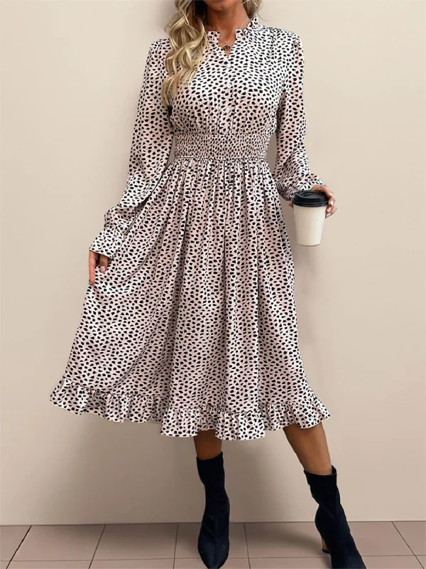 Strapless Women Dress with a Built - in Bra for Comfort and Support Strapless Women Dress with a Built - in Bra for Comfort and Support Ruched Ruffled Leopard Long Sleeve Dress