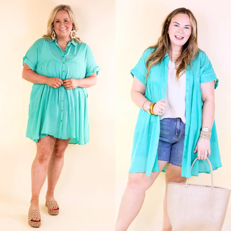 Ball Gown Women Dress with a Full Skirt for a Princess - like Look Ball Gown Women Dress with a Full Skirt for a Princess - like Look Wildest Dreams Button Up Short Sleeve Tunic Dress in Turquoise