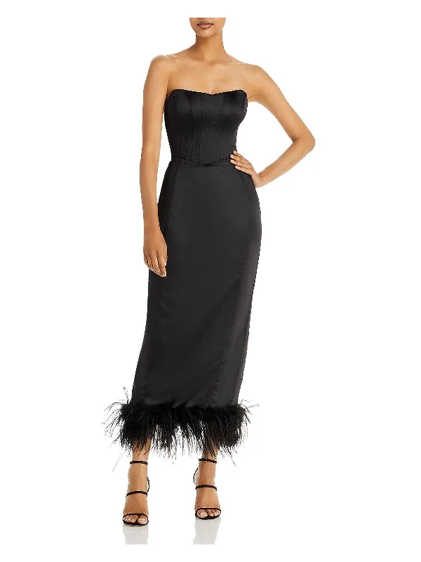 Empire Waist Women Dress to Accentuate the Bust and Conceal the Waist Empire Waist Women Dress to Accentuate the Bust and Conceal the Waist Womens Faux Feather Trim Midi Cocktail and Party Dress