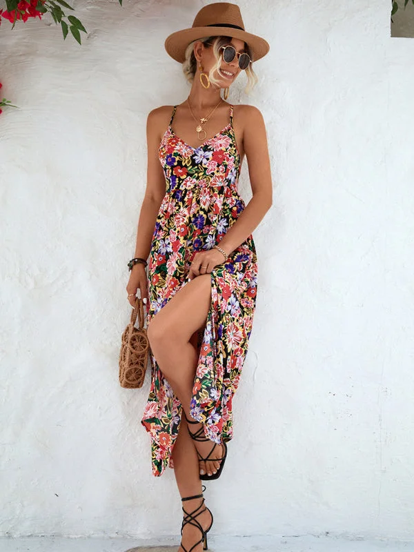 Off - the - Shoulder Women Dress for a Romantic and Feminine Look Off - the - Shoulder Women Dress for a Romantic and Feminine Look Women's Floral Backless Slit Slip Dress