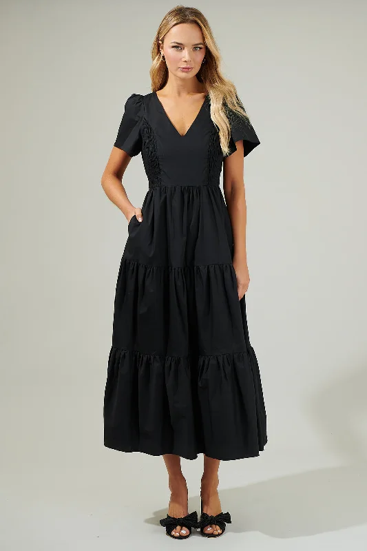 Midi dresses with ruffled bodices for a more pronounced feminine lookAlexis Poplin Tiered Midi Dress Midi dresses with ruffled bodices for a more pronounced feminine lookAlexis Poplin Tiered Midi Dress