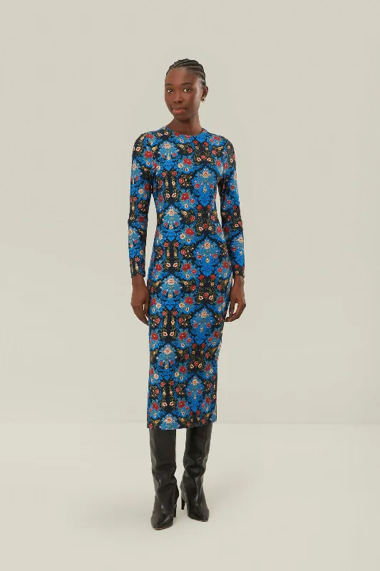 Midi dresses with printed lining for a hidden and stylish detailBlue Arabesque Floral Jersey LENZING™ ECOVERO™ Midi Dress Midi dresses with printed lining for a hidden and stylish detailBlue Arabesque Floral Jersey LENZING™ ECOVERO™ Midi Dress