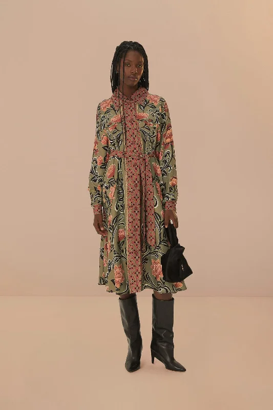 Midi dresses with off - the - shoulder necklines for a flirty lookArabesque Floral Green Midi Dress Midi dresses with off - the - shoulder necklines for a flirty lookArabesque Floral Green Midi Dress