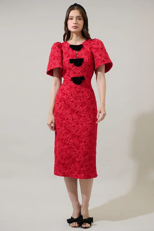 Midi dresses with side slits for a sexy and elegant appearanceArielle Jacquard Tania Short Sleeve Midi Dress
