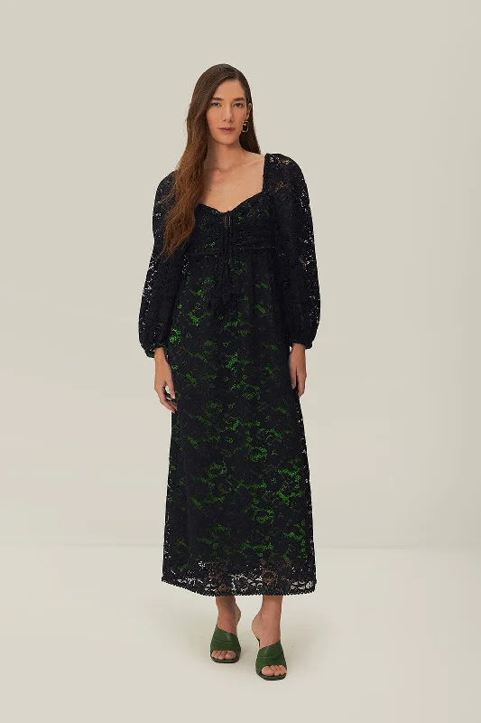 Midi dresses with tassel accents for a bohemian and free - spirited styleBlack Lace Long Sleeve Midi Dress Midi dresses with tassel accents for a bohemian and free - spirited styleBlack Lace Long Sleeve Midi Dress