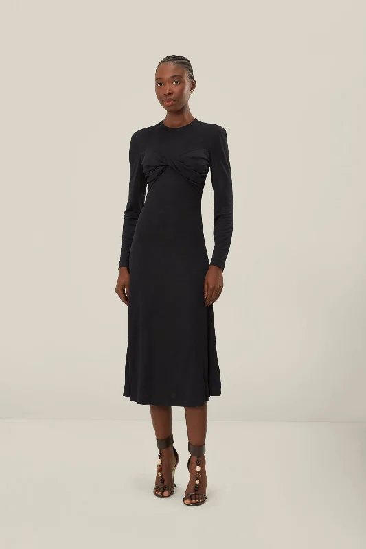 Midi dresses with pleated skirts for a timeless and elegant appealBlack Twisted Cup Midi Dress Midi dresses with pleated skirts for a timeless and elegant appealBlack Twisted Cup Midi Dress