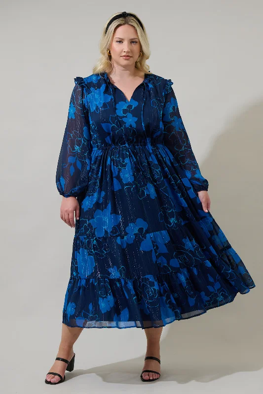 Velvet midi dresses in jewel tones for a glamorous winter eventBluford Floral Kristen Tiered Midi Dress Curve Velvet midi dresses in jewel tones for a glamorous winter eventBluford Floral Kristen Tiered Midi Dress Curve