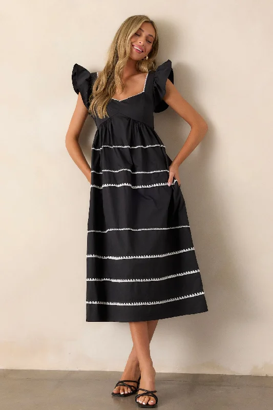 Sheath midi dresses with beaded embellishments for a formal occasionCan't Live Without Black Stripe Tiered Midi Dress