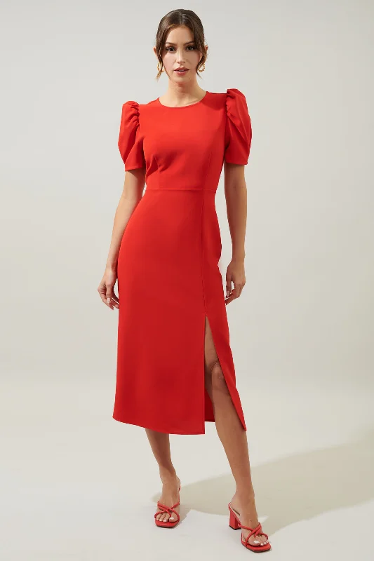 Midi dresses with ruffled bodices for a more pronounced feminine lookChelsea Gathered Sleeve Midi Sheath Dress Midi dresses with ruffled bodices for a more pronounced feminine lookChelsea Gathered Sleeve Midi Sheath Dress