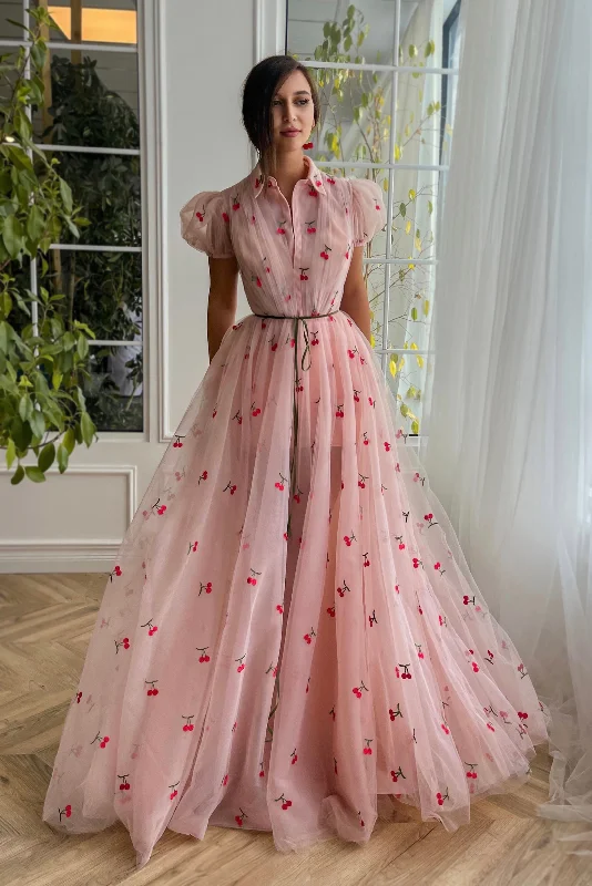 Midi dresses with puff sleeves for a vintage - inspired lookCherry Cupcake Gown