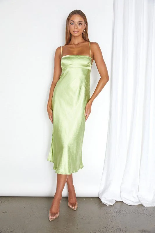 Midi dresses with ruched bodices for a feminine and fitted feelClaudia Lime Satin Midi Dress Midi dresses with ruched bodices for a feminine and fitted feelClaudia Lime Satin Midi Dress