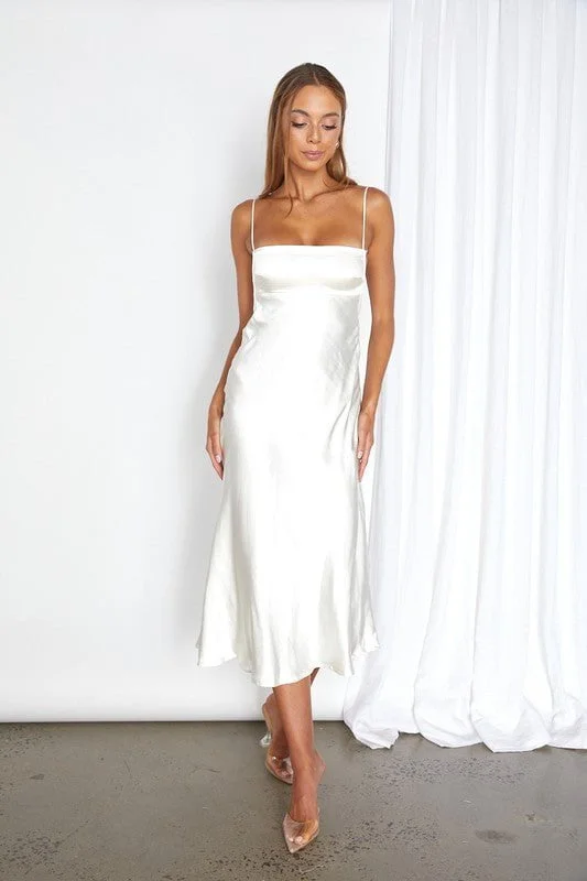 Midi dresses with cotton - blend materials for everyday comfortClaudia Cream White Satin Midi Dress Midi dresses with cotton - blend materials for everyday comfortClaudia Cream White Satin Midi Dress