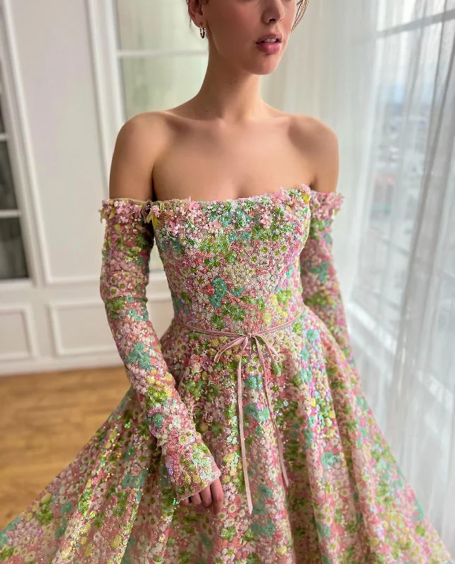 Midi dresses with puff sleeves for a vintage - inspired lookCoral Rose Off-Shoulder Gown Midi dresses with puff sleeves for a vintage - inspired lookCoral Rose Off-Shoulder Gown