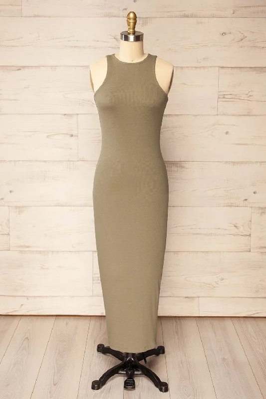 Midi dresses with denim fabric for a casual yet stylish day outDaegu Khaki | Long Fitted Ribbed Dress Midi dresses with denim fabric for a casual yet stylish day outDaegu Khaki | Long Fitted Ribbed Dress