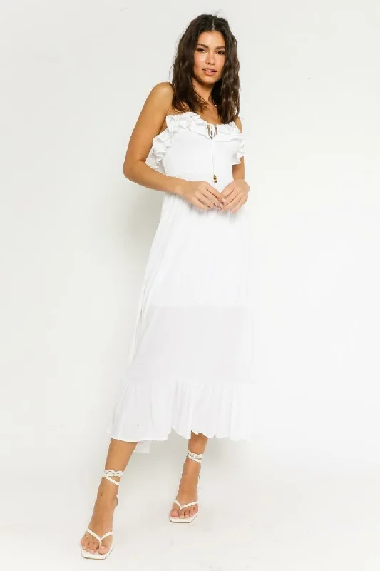 Midi dresses with tassel accents for a bohemian and free - spirited styleDelia White Strapless Midi Dress Midi dresses with tassel accents for a bohemian and free - spirited styleDelia White Strapless Midi Dress