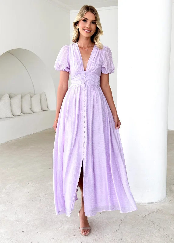 Plaid midi dresses for a fall - themed family gatheringDunning Midi Dress - Lilac