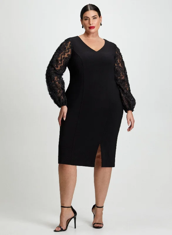 Midi dresses with patchwork patterns for a one - of - a - kind styleEmbroidered Organza Sleeve Dress Midi dresses with patchwork patterns for a one - of - a - kind styleEmbroidered Organza Sleeve Dress
