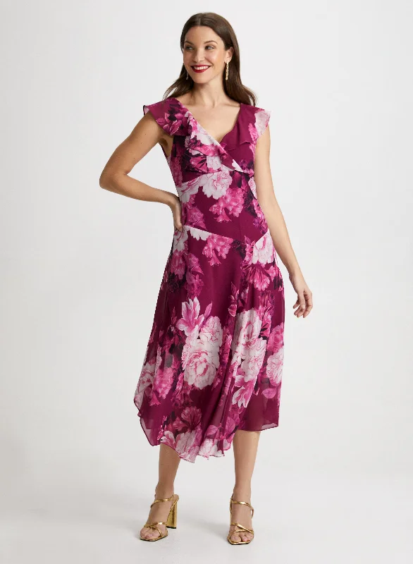 Midi dresses with ribbed textures for a unique and tactile appearanceFloral Chiffon Ruffle Dress Midi dresses with ribbed textures for a unique and tactile appearanceFloral Chiffon Ruffle Dress