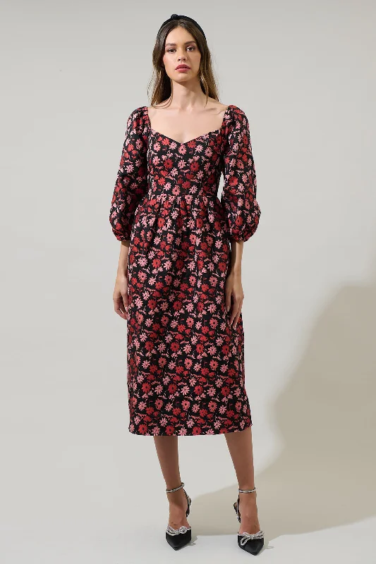 Midi dresses with off - the - shoulder necklines for a flirty lookFredonia Floral Dila Jacquard Midi Dress