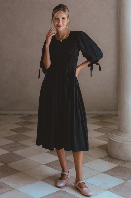Midi dresses with wrap - around skirts for a customizable fitFreya Smocked Linen Midi Dress Midi dresses with wrap - around skirts for a customizable fitFreya Smocked Linen Midi Dress