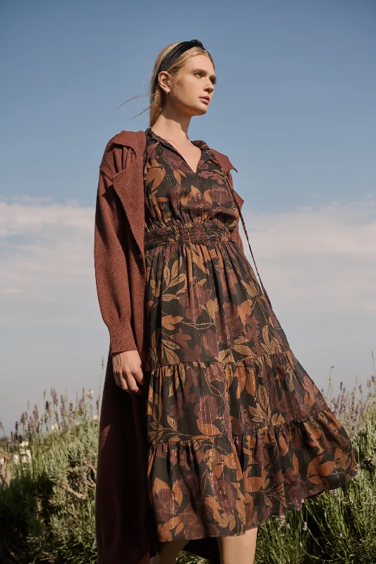 Midi dresses with side slits for a sexy and elegant appearanceLarba Floral Henri Smocked Midi Dress