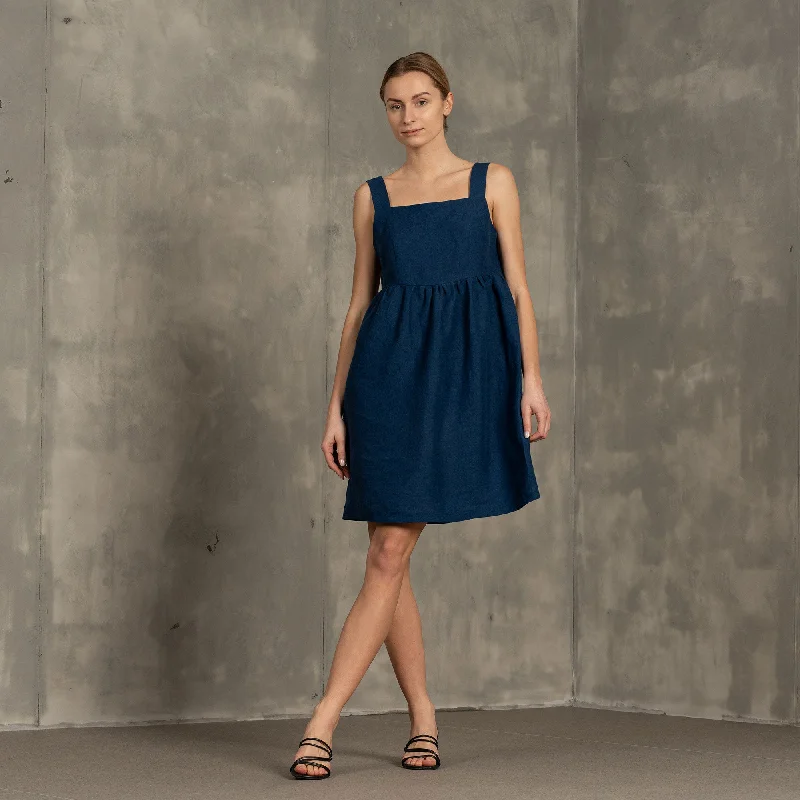 Midi dresses with lace - up fronts for a unique and adjustable styleLinen Pinafore Dress Bianca