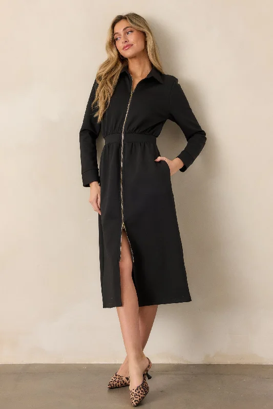 Midi dresses with V - necklines for a flattering and elongating effectLost In The Moment Black Long Sleeve Midi Dress