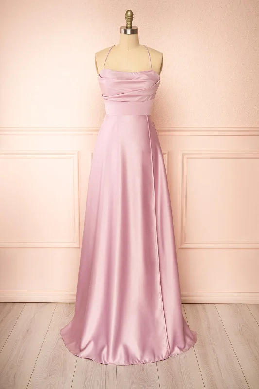 Midi dresses with keyhole backs for a flirty and unexpected detailMarlys Mauve | Cowl Neck Satin Maxi Dress w/ High Slit Midi dresses with keyhole backs for a flirty and unexpected detailMarlys Mauve | Cowl Neck Satin Maxi Dress w/ High Slit