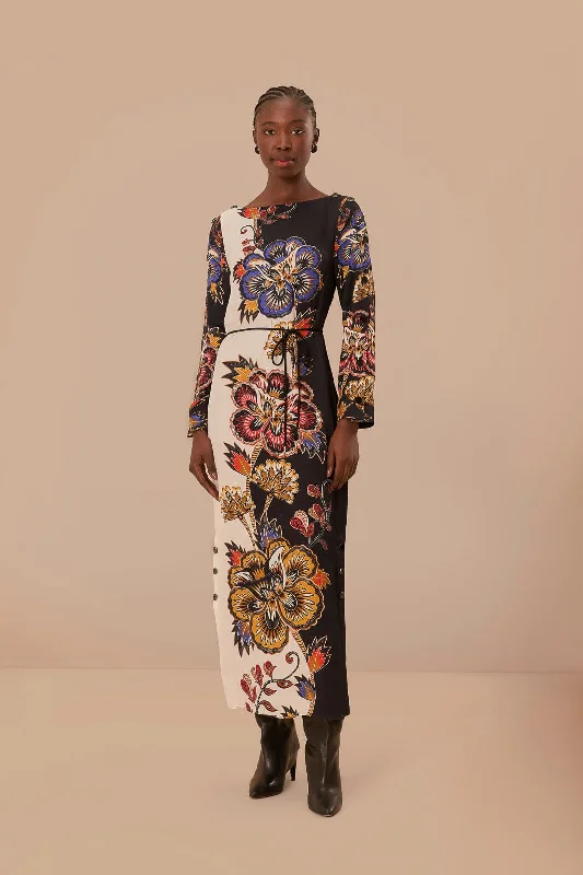 Wrap - style midi dresses in silk for a sophisticated office lookBlack And White Maxi Floral LENZING™ ECOVERO™ Viscose Midi Dress