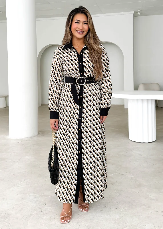Midi dresses with cotton - blend materials for everyday comfortMelan Midi Dress - Camel Geo Midi dresses with cotton - blend materials for everyday comfortMelan Midi Dress - Camel Geo