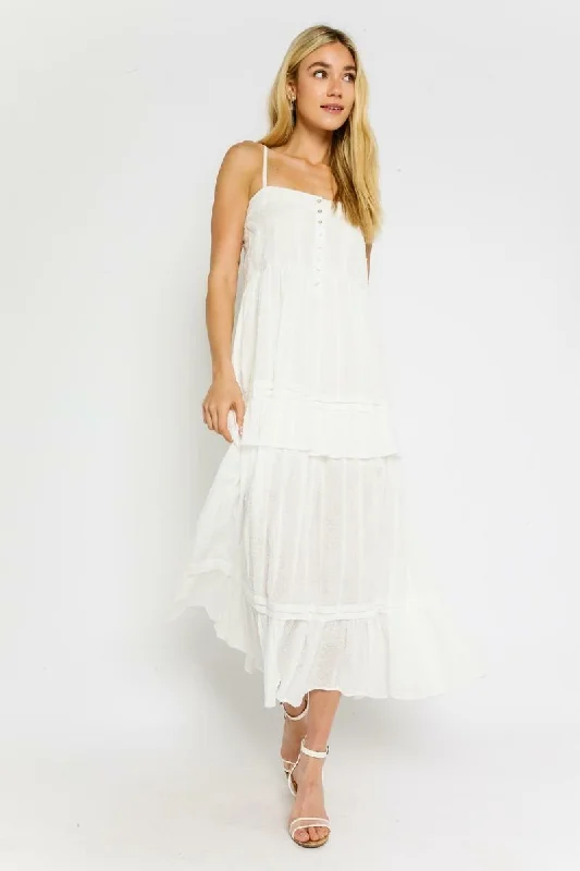 Midi dresses with bow accents for a sweet and charming lookMelina White Tiered Midi Tank Dress Midi dresses with bow accents for a sweet and charming lookMelina White Tiered Midi Tank Dress