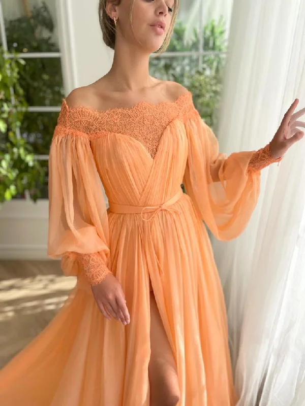 Midi dresses with polka dot prints for a playful summer outfitMelon Oasis Off-Shoulder Gown