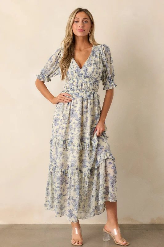 Midi dresses with one - shoulder designs for a modern and asymmetric styleMidnight Train Blue Floral Midi Dress Midi dresses with one - shoulder designs for a modern and asymmetric styleMidnight Train Blue Floral Midi Dress