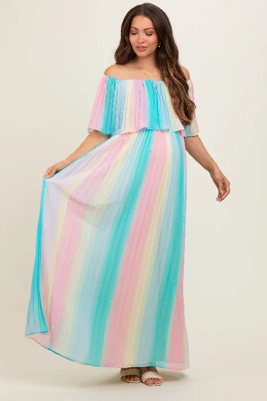 Midi dresses with polka dot prints for a playful summer outfitMulticolor Pleated Off Shoulder Maternity Maxi Dress Midi dresses with polka dot prints for a playful summer outfitMulticolor Pleated Off Shoulder Maternity Maxi Dress