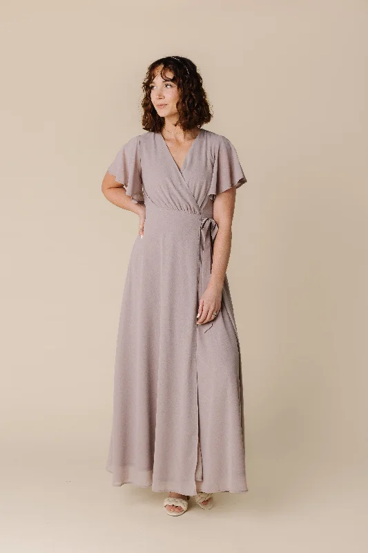 Midi dresses with tiered skirts for a bohemian festival lookNaples Flutter Sleeve Wrap Maxi - Blush Taupe Midi dresses with tiered skirts for a bohemian festival lookNaples Flutter Sleeve Wrap Maxi - Blush Taupe