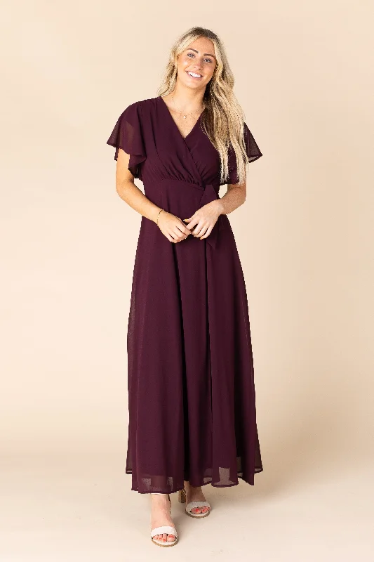 Midi dresses with one - shoulder designs for a modern and asymmetric styleNaples Flutter Sleeve Wrap Maxi - Wine Midi dresses with one - shoulder designs for a modern and asymmetric styleNaples Flutter Sleeve Wrap Maxi - Wine