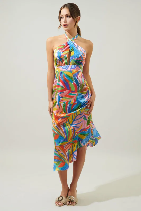 Midi dresses with wrap - around skirts for a customizable fitNew Guinea Asymmetrical Ruched Midi Halter Dress Midi dresses with wrap - around skirts for a customizable fitNew Guinea Asymmetrical Ruched Midi Halter Dress